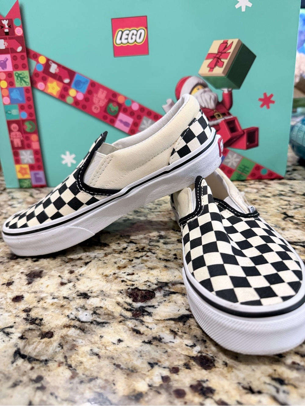 Vans Kids Checkerboard Slip-On Sneakers - Black & White Size 1.5 Y